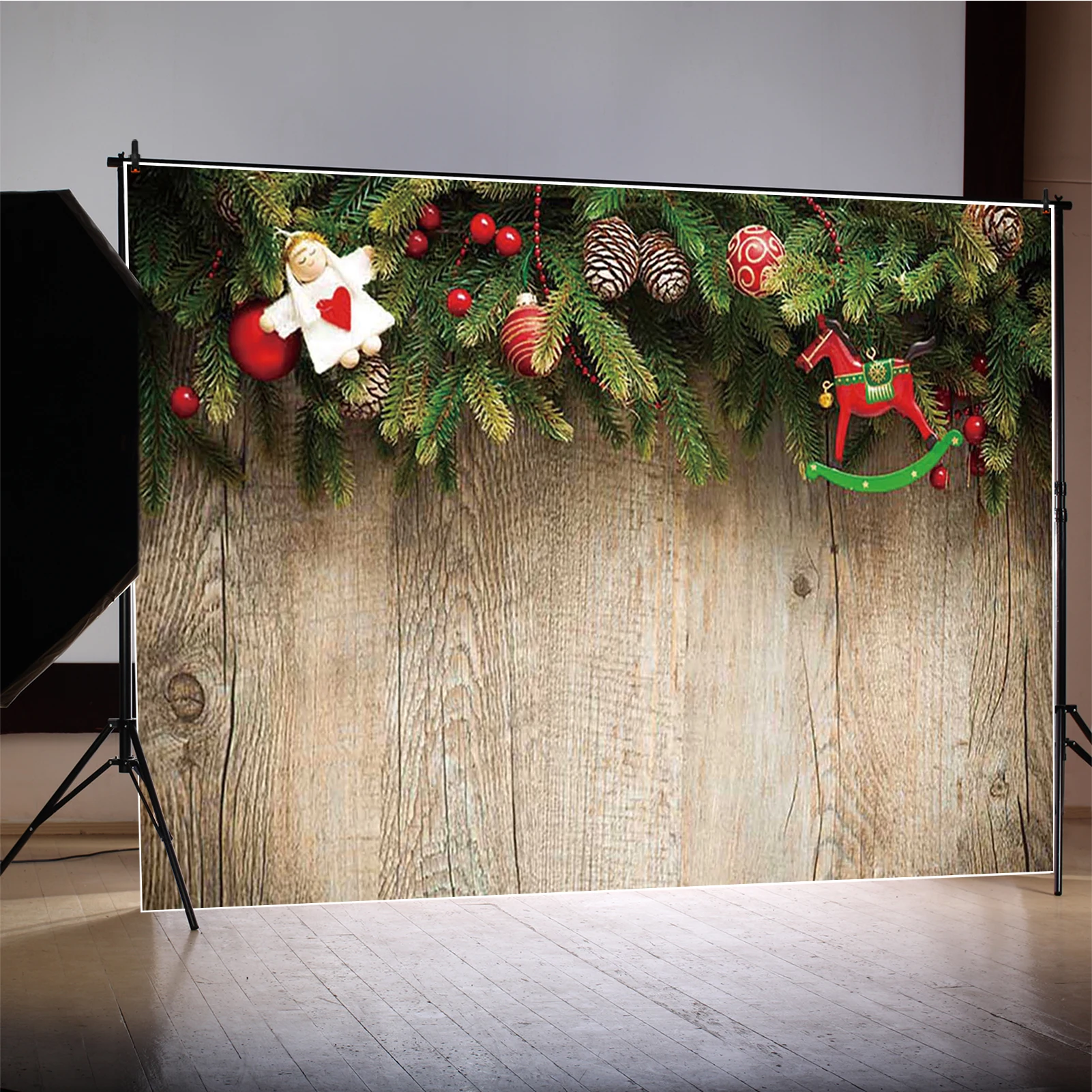 MOON.QG 木製クリスマス背景写真撮影用グリッターボードパイン誕生日背景 Photocall ベビーシャワー壁紙