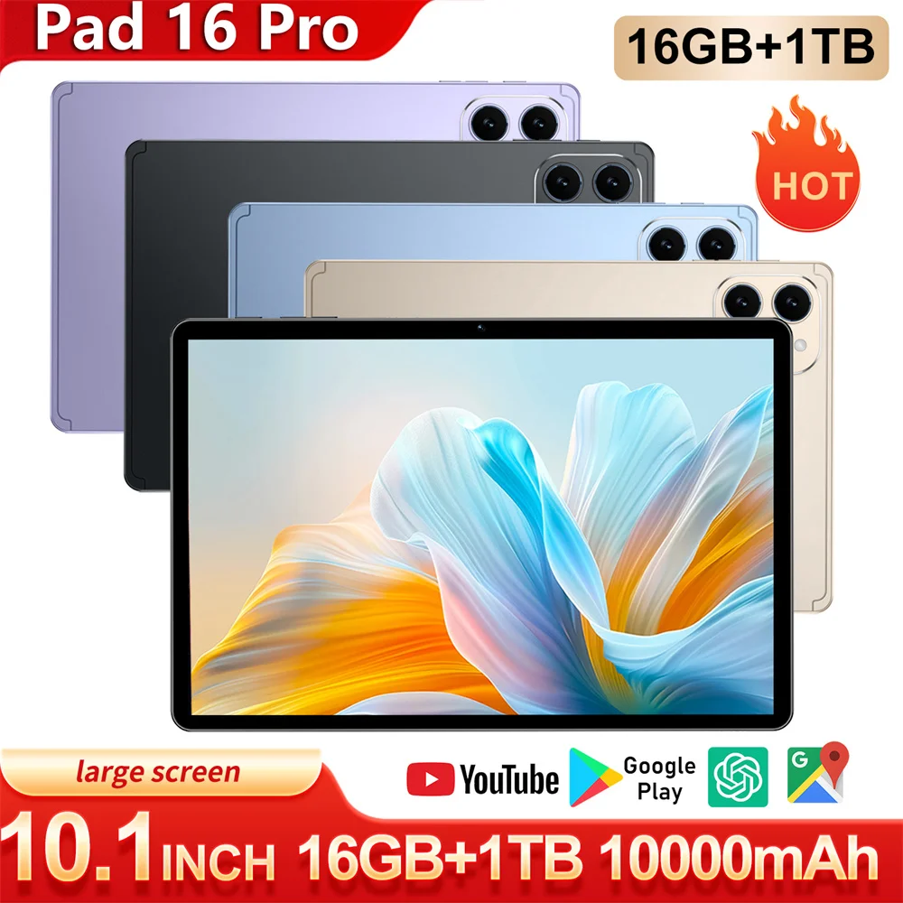 

2026 Pad 16 Pro Original 10.1 inch Tablet Android Global Version Tablets 16GB+1TB 10000mah Tab 4G 5G Dual SIM WIFI For Kids PC