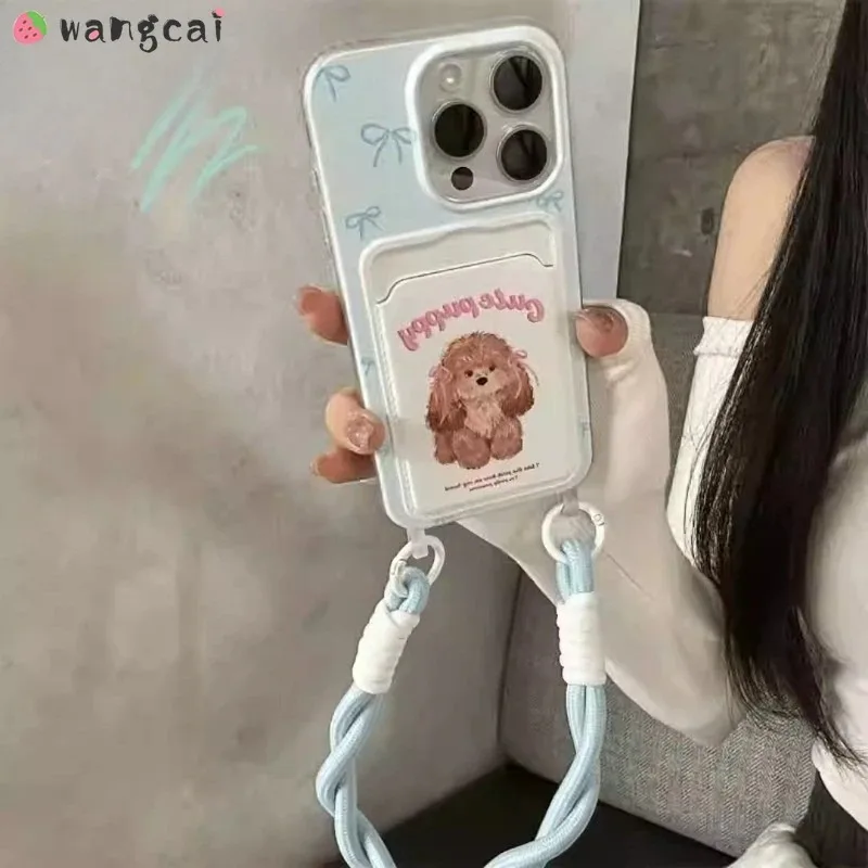 لطيف الكلب حامل بطاقة الغلاف ل Vivo S30 برو Mini Y300 GT Y300i Y39 Y300T X200S 5G 4G Bowknot جراب هاتف مع حبل اليد #3