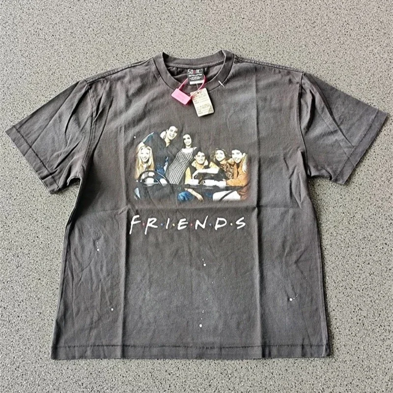 

25SS Washed Black Saint Michael T-Shirts Men Women 1:1 High Quality Band Print Pure Cotton T-Shirts