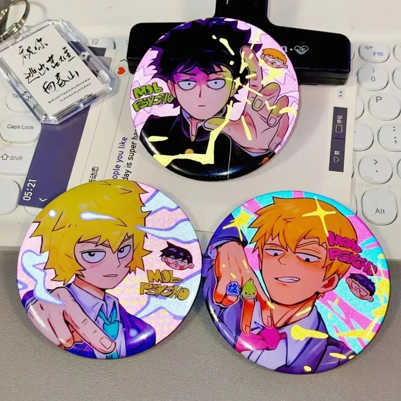 

Shigeo Kageyama Mob Reigen Popular Anime 75mm Double Flash Reflective Fan Badge Two-dimensional Peripheral Manga Enamel Pin