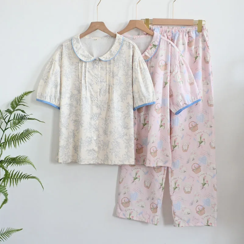 

Новая летняя женская пижама из хлопкового поплина с воротником-стойкой, свободная и дышащая, для дома и улицы