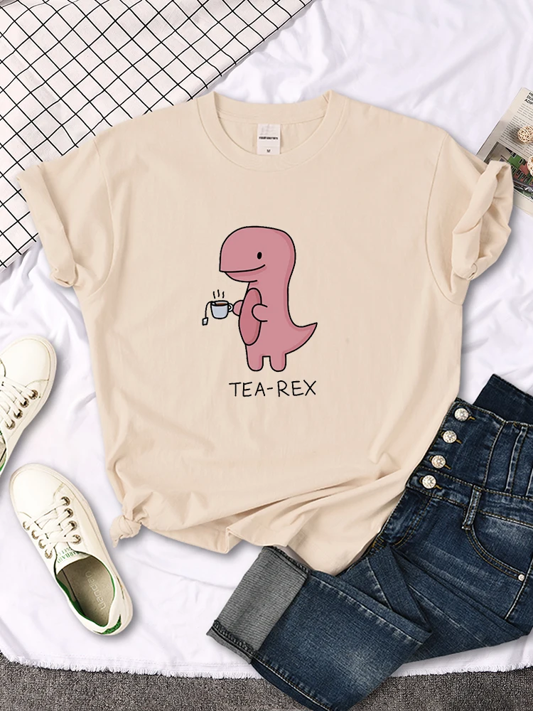 Lady T-Shirt Cute Pink Tea-Rex Print T Shirts Female O-Neck Loose Oversize Shirt Harajuku All-Match Kawaii Animal Women Clothes