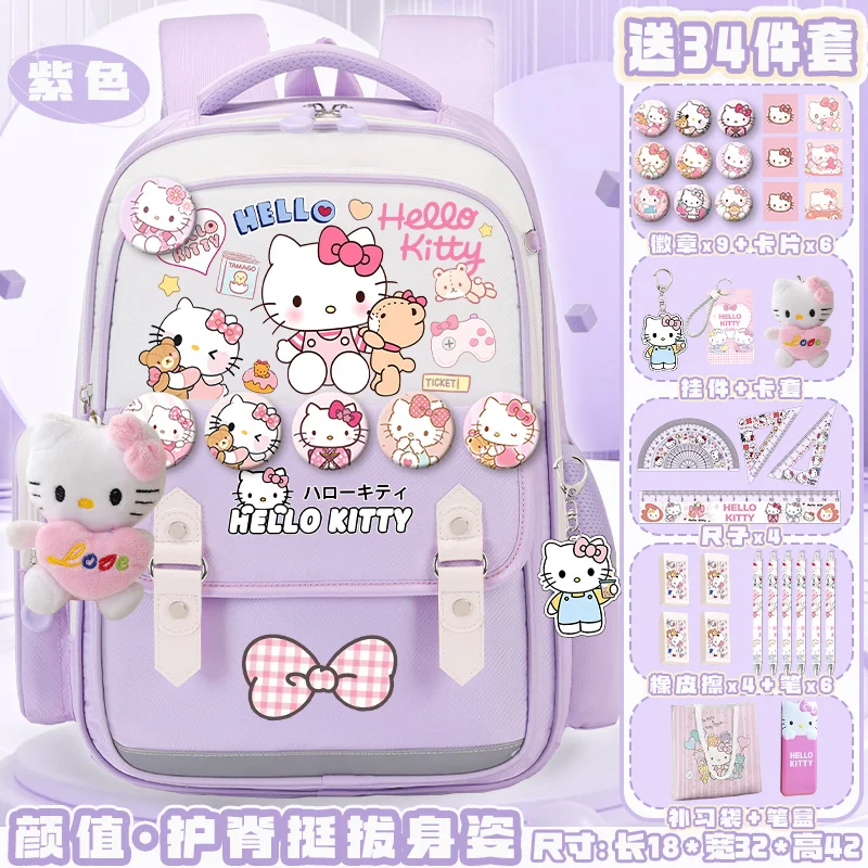 Sanrio-mochila escolar de Hello Kitty para estudiantes, gran capacidad, resistente a las manchas, informal y ligera, almohadilla de hombro, impermeable