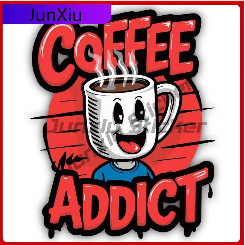 

Coffee Addict Cartoon Smiley Face Shaped Vinyl Sticker Exterior Accessories Joke Fun Car Truck Laptop Water Bottle Bumper Sticke