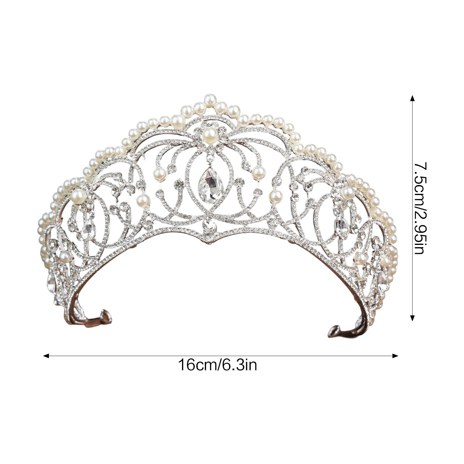 Bridal Tiara Rhinestone Pearl Crown Wedding Headpiece Elegant Crystal Princess Hair Accessories for Bride Party Jewelry