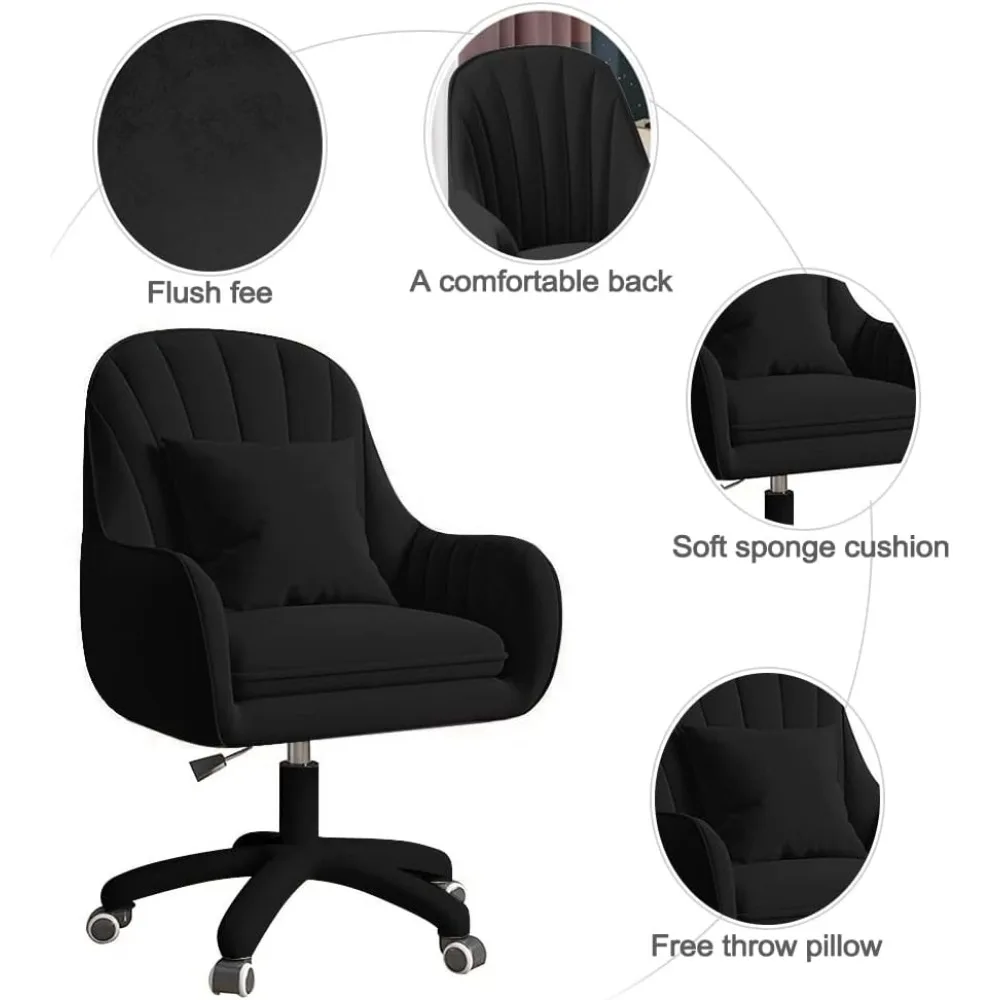 Computer Chair with Mid-Back Upholstered Modern Tufted Computer Task Chair Swivel Height Adjustable Velvet Accent Chair