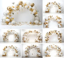 Mehofond Photography Background Gold White Arch Balloon Butterfly Kids Adult Birthday Party Portrait Decor Backdrop Photo Studio