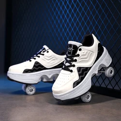 Parkour Shoes 4 Wheels Deformation Roller Skating Shoes Kids Adults Unisex Sneakers Street Urban Fitness FSK Quad Skating Shoes