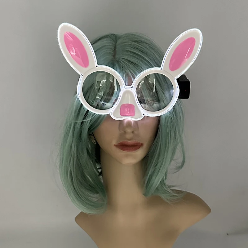 ใหม่มาถึงการ์ตูนแว่นตาไฟ LED เรืองแสง Bright กระต่ายแว่นตาสําหรับ Holiday Party เทศกาล Glow Props
