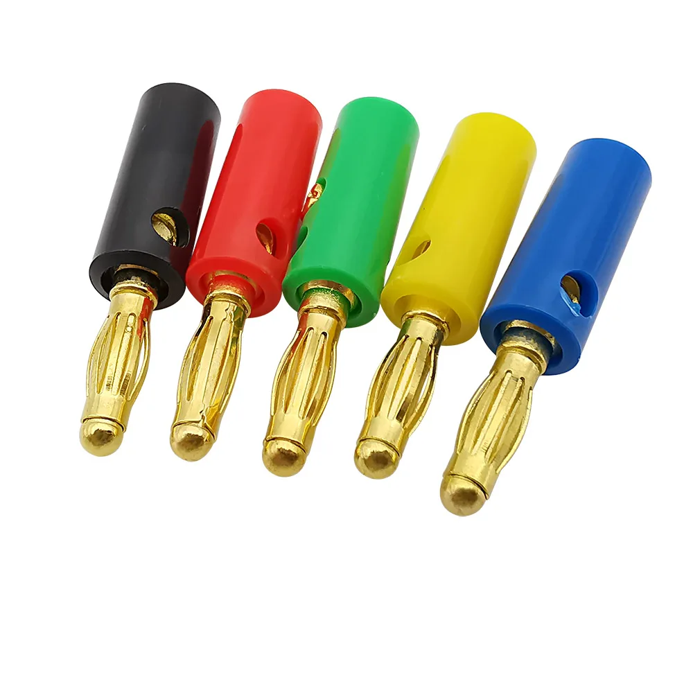 10Pcs/lot Gold Plated 4mm Banana Plug Solderless Screw Audio Speaker Wire Cable 4 mm Pin Banana Male Plugs Connectors 5 Colors