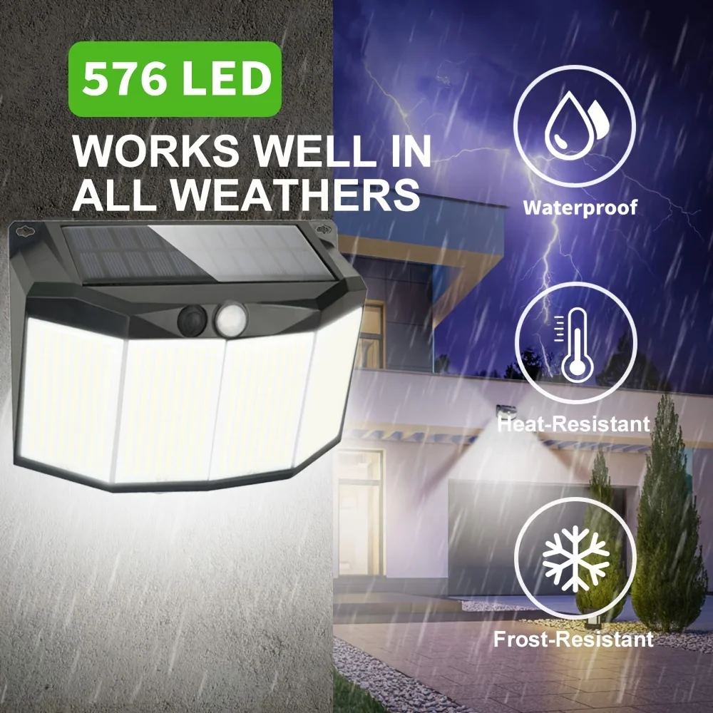 1/2PCS 576 LED Outdoor Solar Lights Motion Sensor 3 Modes Waterproof Security Flood Light for Outside Pathway Garden Garage Lamp