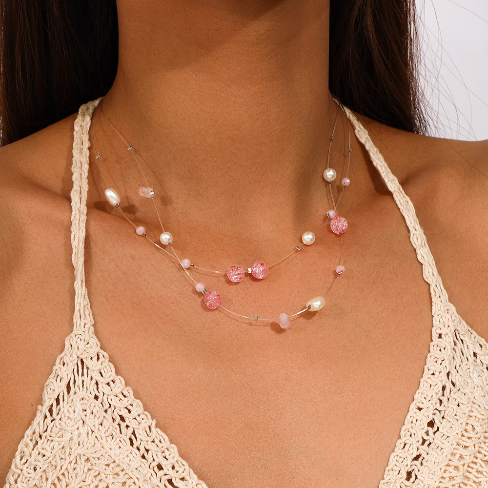 Aihua الكورية غير مرئية خيط صنارة الصيد مطرز قلادة للنساء الفتيات Ins القلائد الحلو لطيف الترقوة سلاسل المختنق مجوهرات هدايا