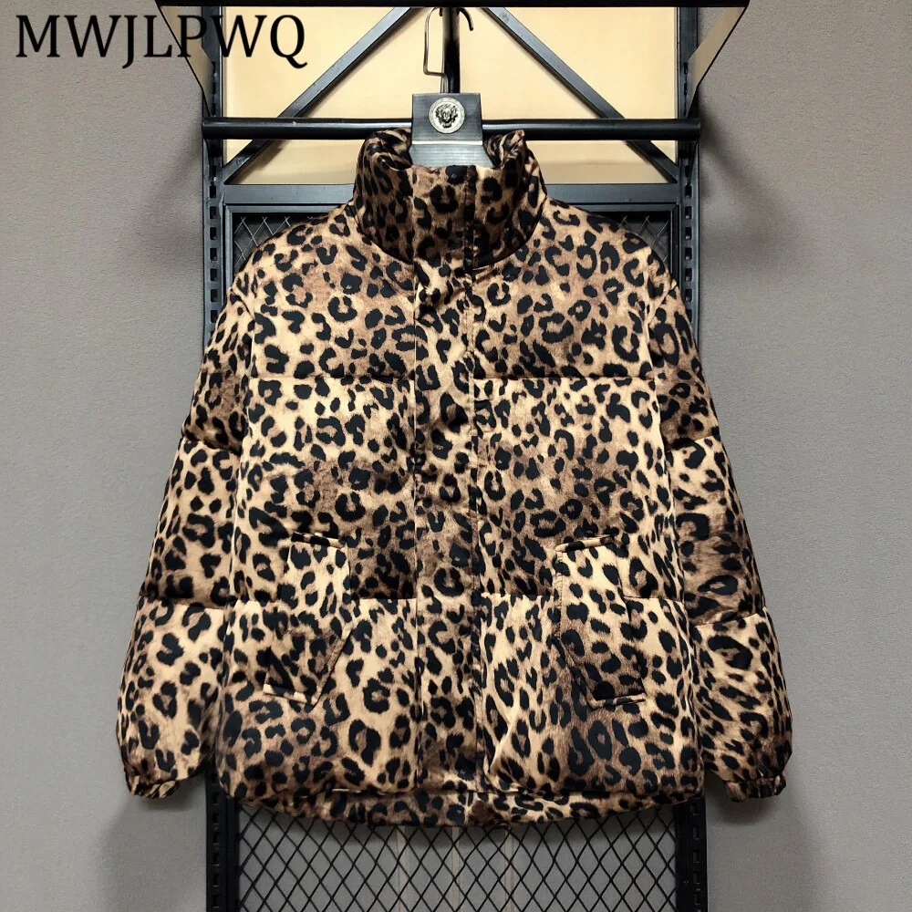 

MWJLPWQ New Winter Leopard Print Jacket For Men Stylish Trendy High-End Feel Stand-Up Collar Short Style Loose Casual Tops 15475