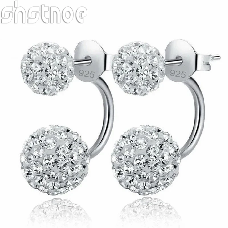 

SHSTONE Full Austrian CZ Crystal Paved Stud Earrings for Women 925 Sterling Silver Stamp Disco Balls Brincos Jewelry