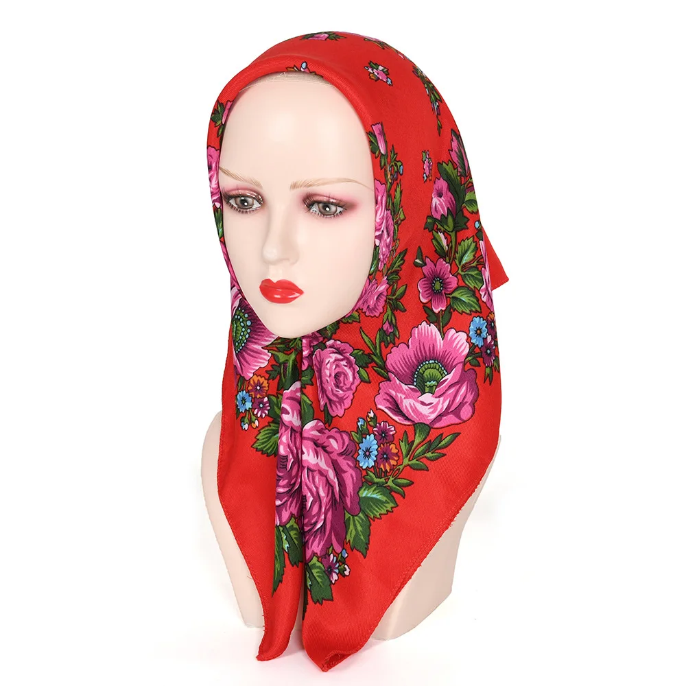 70*70cm Russische Quadrat Schal Frauen Luxus Floral Print Bandana Kopf Wraps Taschentuch Babuschka Stirnband Schals – Detail 7