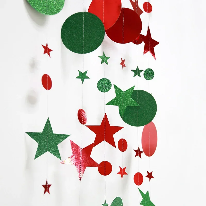 4m Christmas Garland Circle Star Paper Bunting Banner Party Hanging Craft Decoration Wedding Birthday  Room Decor Supplies