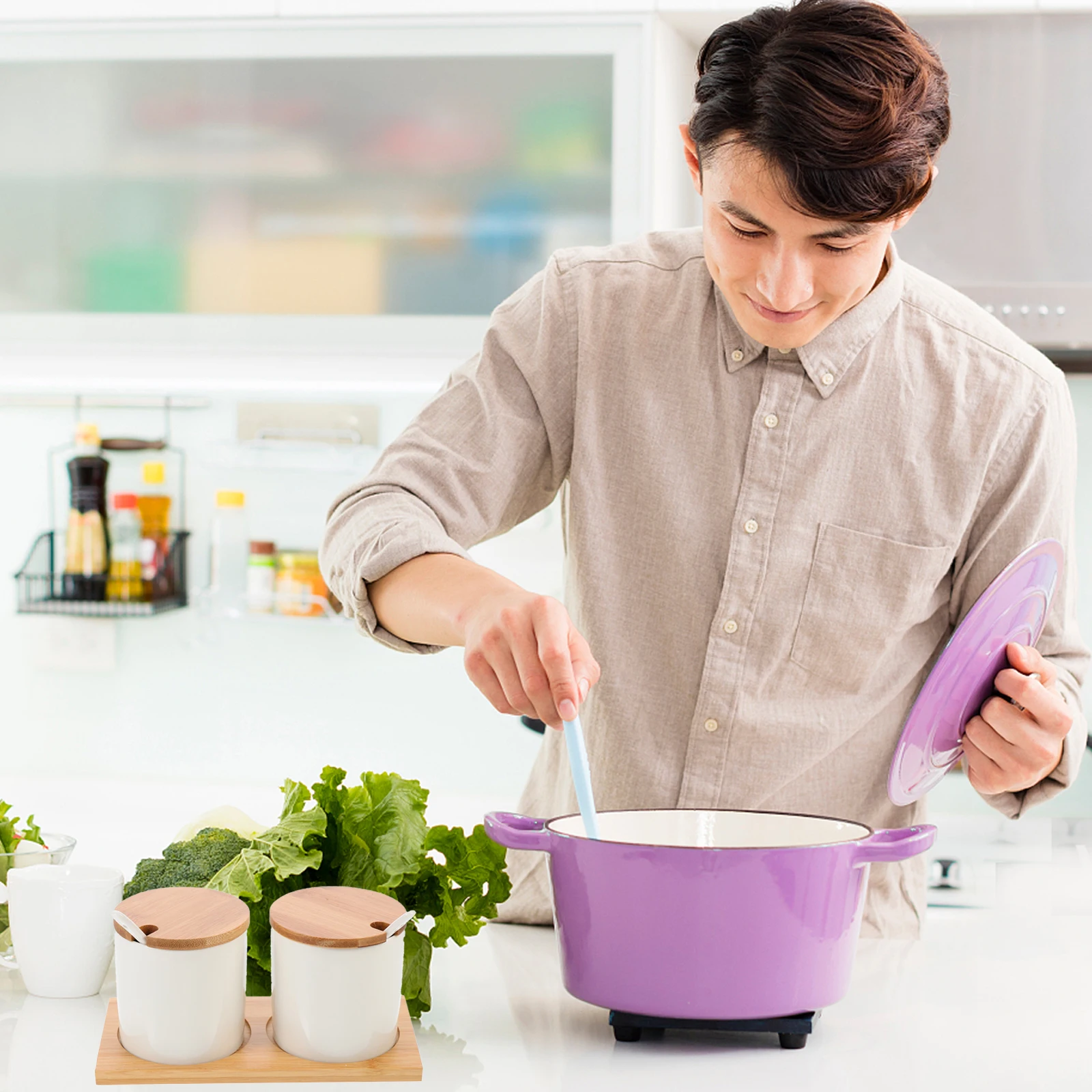 

2 Pieces Ceramic Ceramic Condiment Jar Condiment Jars Spices Storage Canister Kitchen Seasoning Container Holder