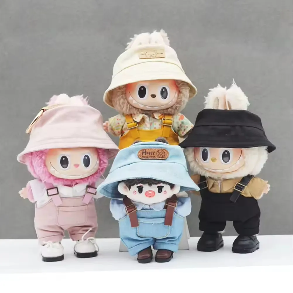 For 17cm Mini Doll'S Clothes Outfit Accessories For Labubu V1 V2 Striped overalls hats glasses shoes Cool handsome Clothing Gift