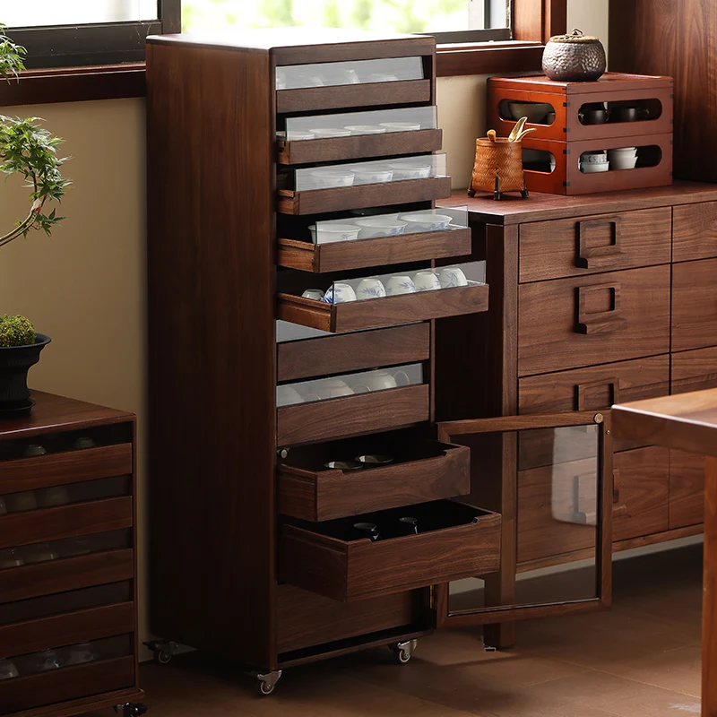 أمريكا الشمالية الجوز الأسود سجل 10 ضخ خزانة الأسنان الراقية خزانة جانبية طقم شاي تخزين Wenplay خزانة الخشب الصلب #2