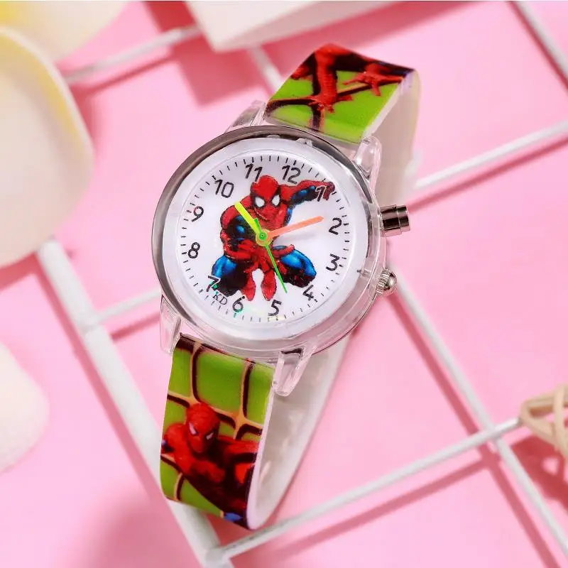 Disney Marvel Spider Man Cartoon Children's Watch Primary School and Boys Quartz Leisure Waterproof Watch With lights