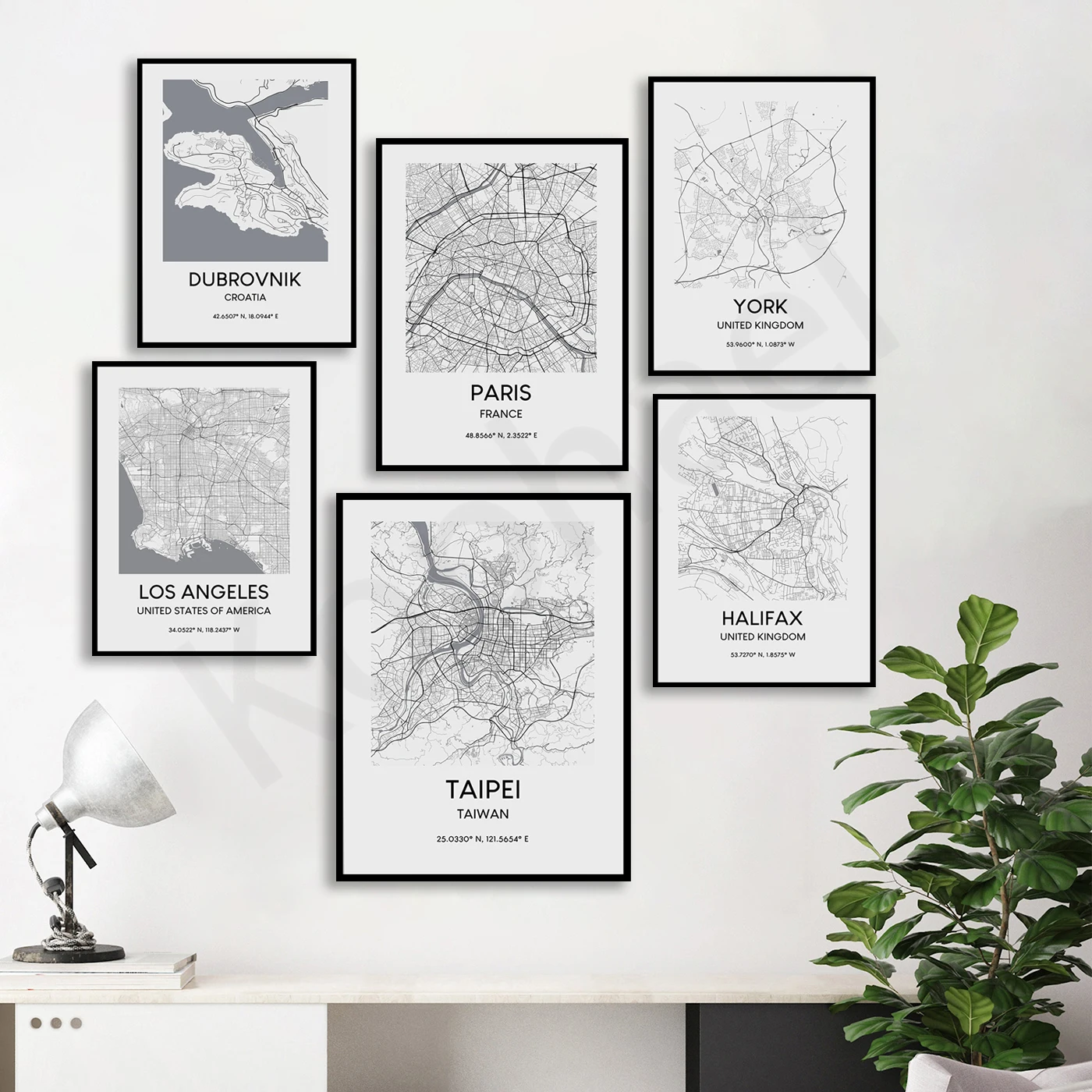 Dallas Taipei Dubrovnik Barcelona Paris York Calgary Los Angeles Turin Halifax Hartlepool Nottingham . City Travel Map Poster