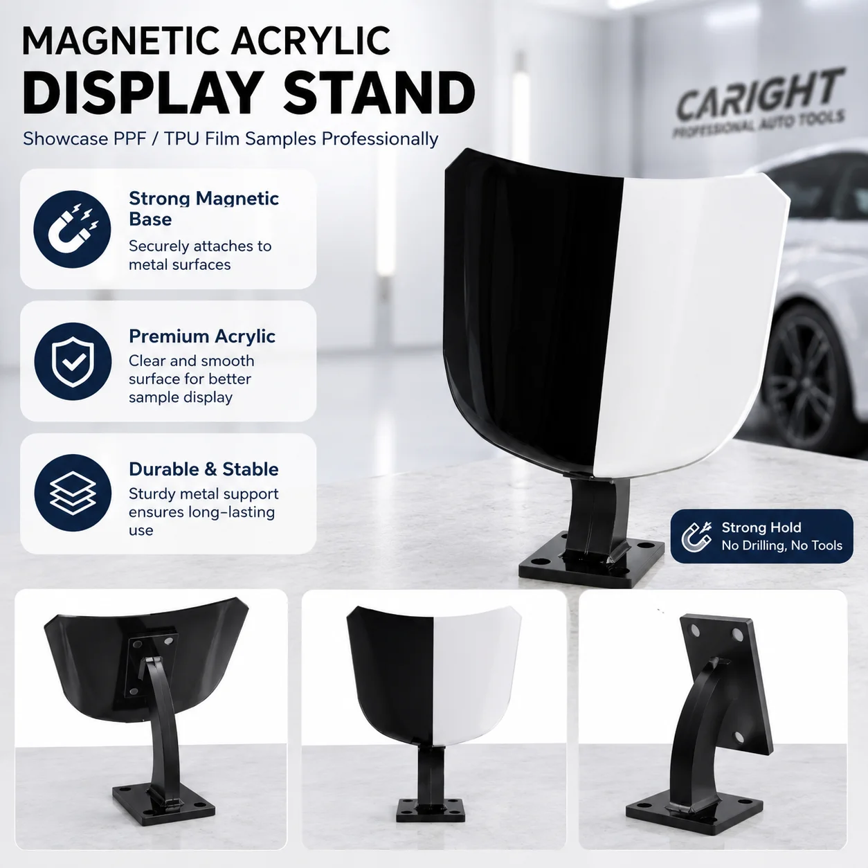 Magnetic Car Hood Sample Display Stand with Acrylic Panel for PPF TPU Film and Vinyl Wrap Samples, Car Wrap Tool Showcase Rack