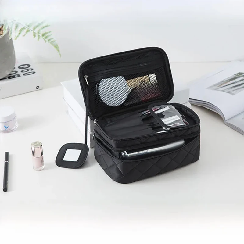 1Pc 2025 New Waterproof Cosmetic Bag Spacious Capacity Multipurpose Makeup Case Nylon Storage Bag With Mirror Rhombic Shape Bag