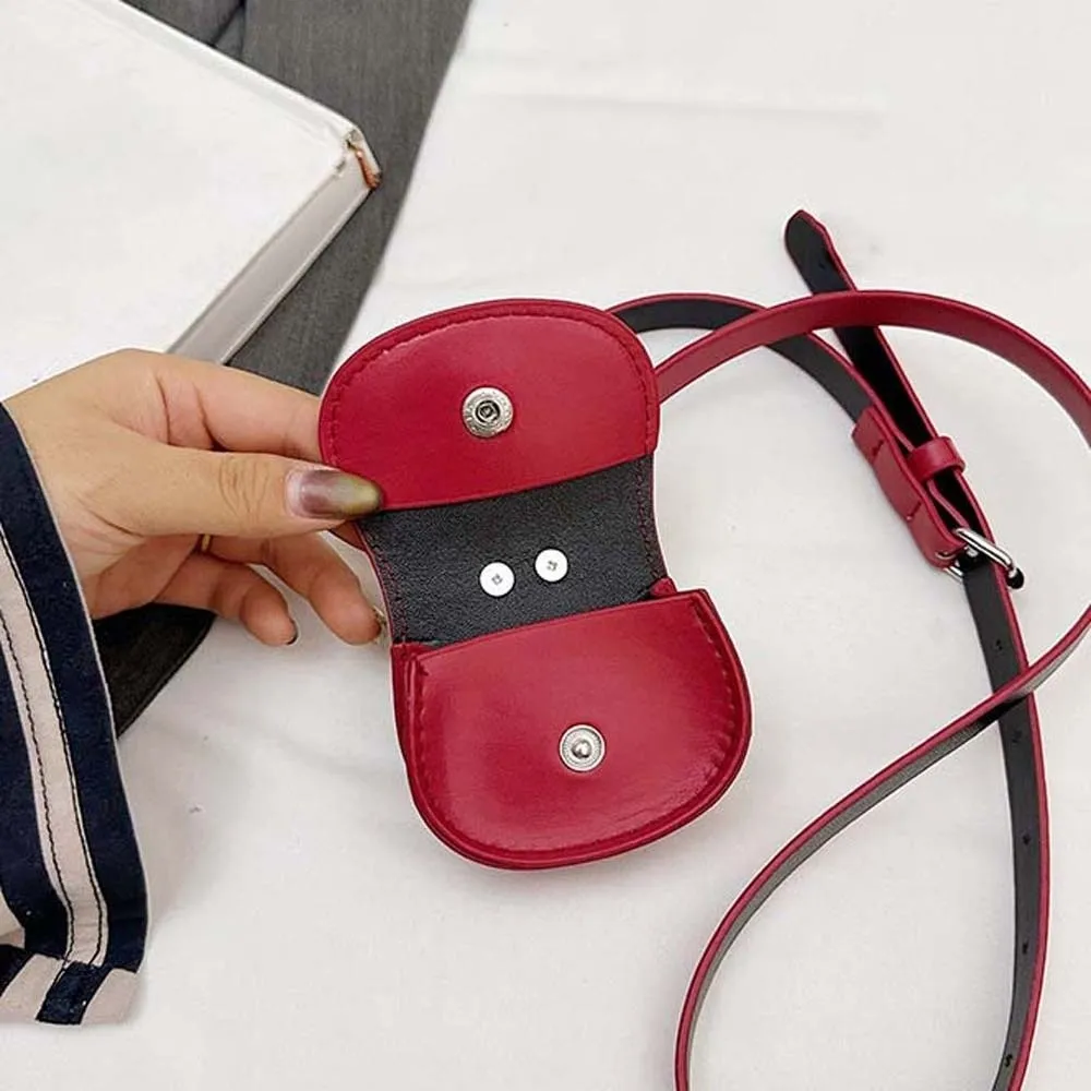 Earphone Pouch Detachable Hanging Neck Bag Flap Fanny Pack Waist Belt with Bag 2 In 1 Solid Color Leather Coin Purse Women