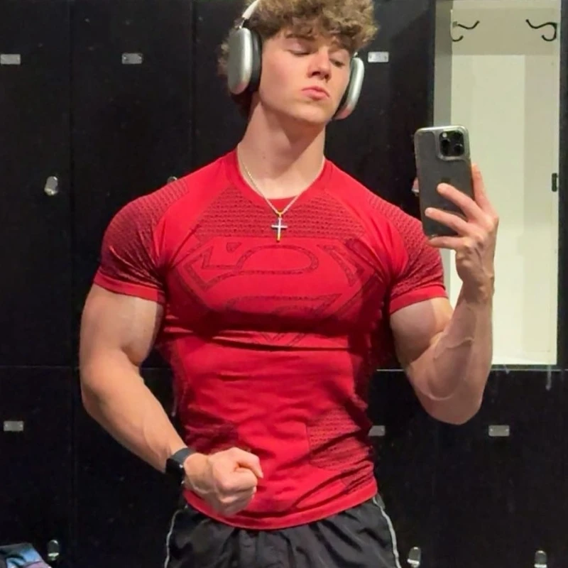 2025 الرجال تشغيل تي شيرت رياضي التدريب سريعة الجافة ضيق قصيرة الأكمام قميص كمال الاجسام ضغط اللياقة البدنية المحملة القمم الرجال الملابس #6