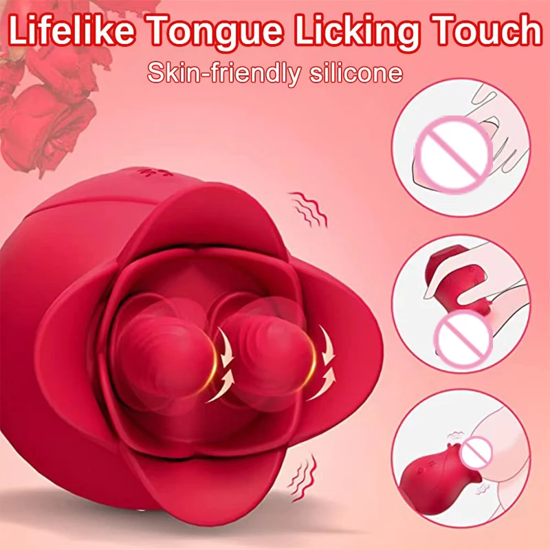 Double Tongue Vibrator For Female Rose Clitoris G-spot Stimulator Couple Flirting Nipple Massager Sex Toy For Women Adult 18