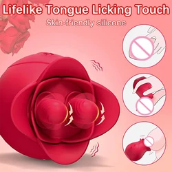 Double Tongue Vibrator For Female Rose Clitoris G-spot Stimulator Couple Flirting Nipple Massager Sex Toy For Women Adult 18