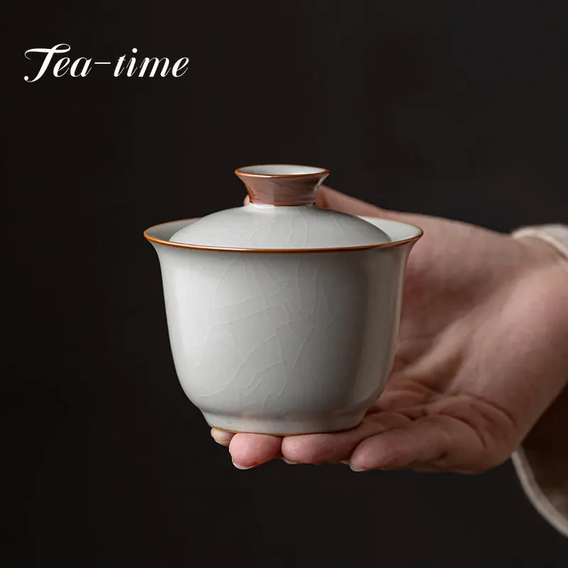 

Chinese Style Retro Ru Kiln Tea Tureen Handmade Ceramics Ercai Tea Cover Bowl Can Improve Gracked Glaze Kungfu Teaware Tea Maker