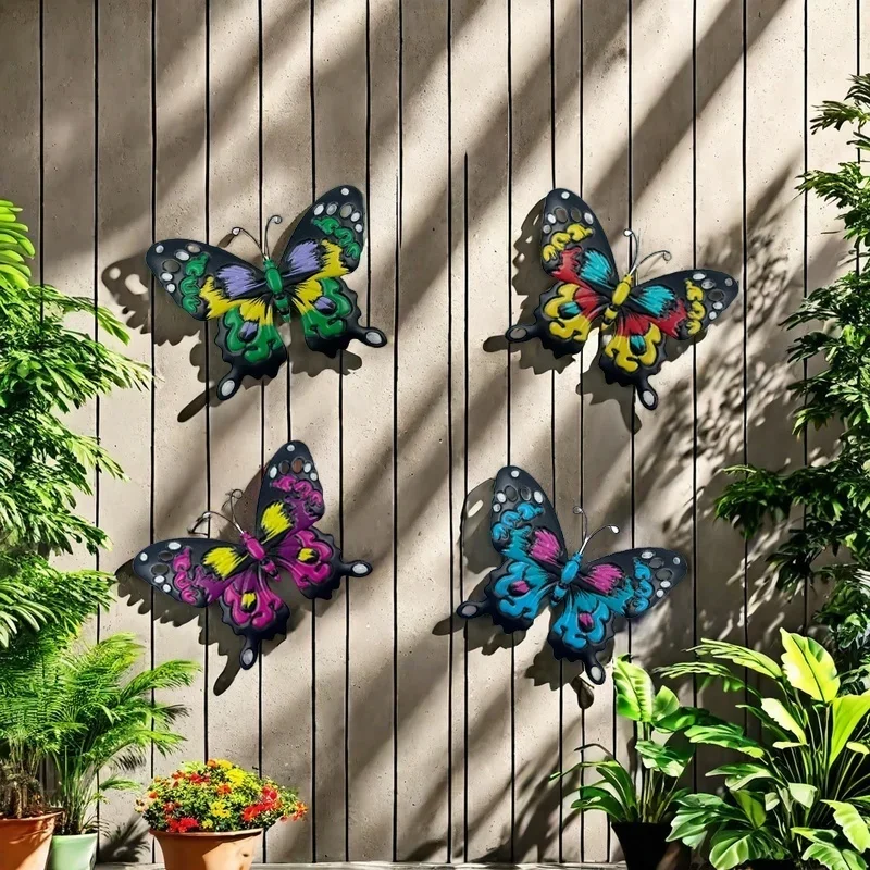 

Iron 4pcs Set Butterfly Wall Art Decor - No Electricity Needed Decorative Hanging Metal Butterflies for Garden, Yard, Living Roo