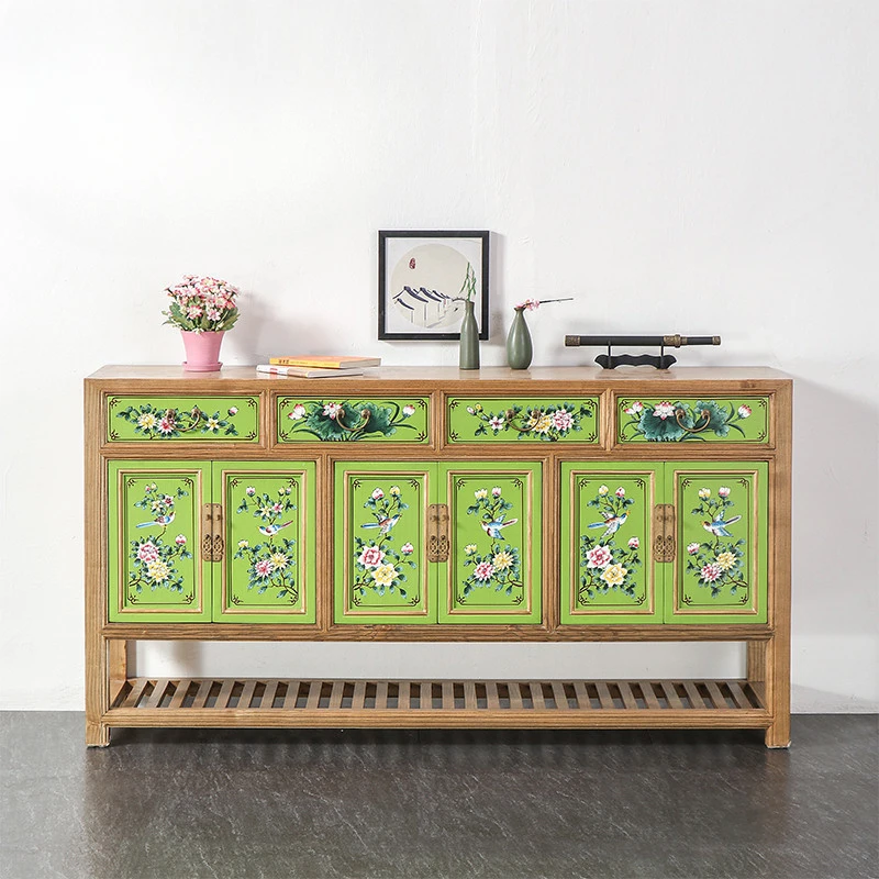 

Hand-painted solid wood dining side locker Modern simple elm porch partition shoe cabinet