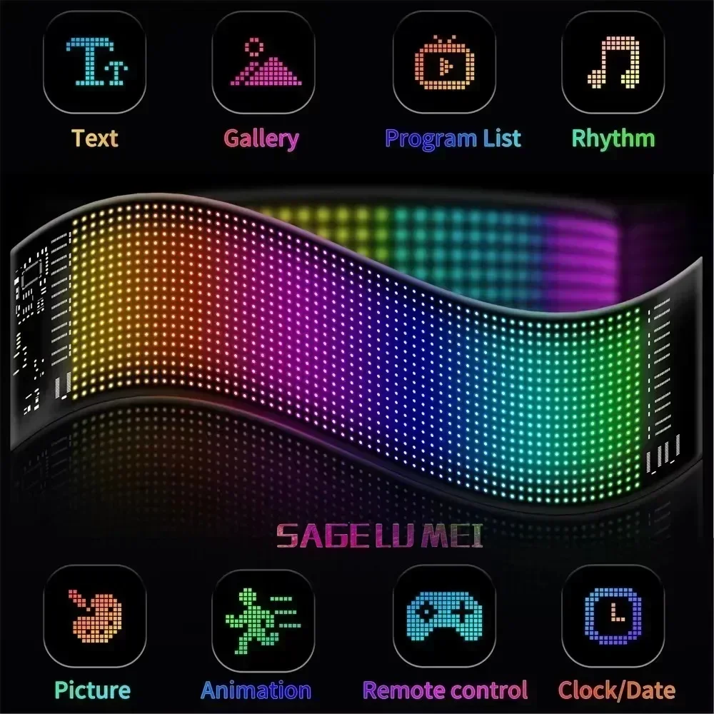 LED-Matrix-Pixel-Panel, Auto, LKW, Teufelsauge, LED, flexibles Display, Schild, Animation, DIY, intelligente, mehrsprachige, programmierbare App-Steuerung