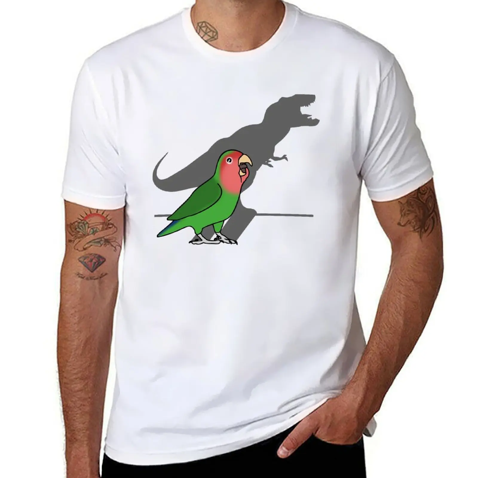 

T-Rex Shadow Rosy faced Green Lovebird T-Shirt cotton t shirt man t shirts for man cotton soft T-Shirt