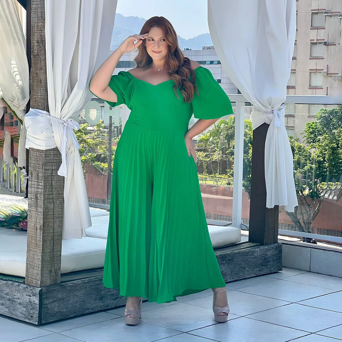 Plus Size Pleated Jumpsuit Female Off Shoulder Clothing Women One Piece Outfit Wide Leg Pant 2023 Summer Autumn Elegant Jumpsuit