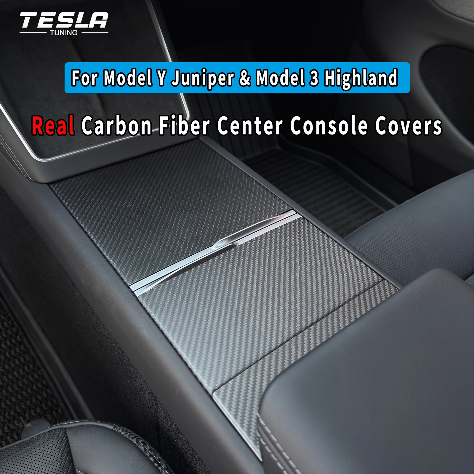 For Tesla Model Y Juniper 2025 Model 3 Highland Center Console Overlay Cover Real Dry Molded Carbon Fiber