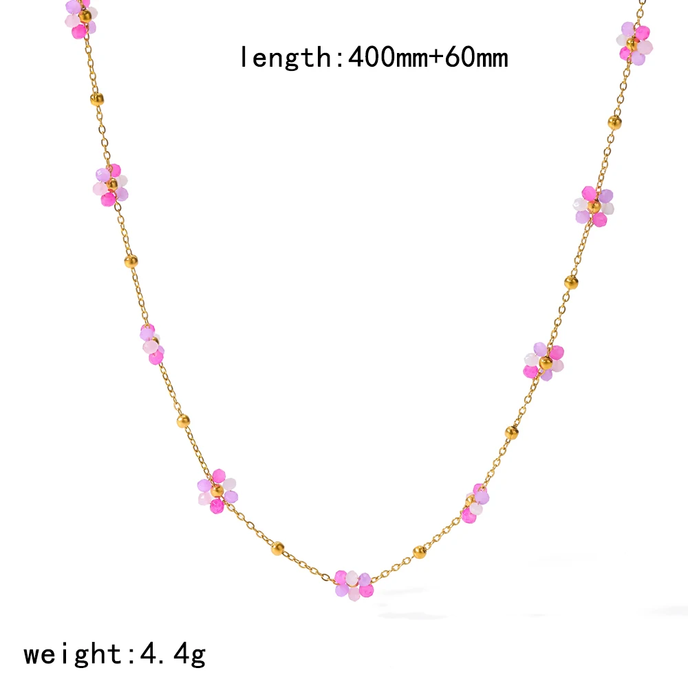 Modisches Edelstahl-Armband und Halskette Set mit Handgewebten Kristallen und Bunten Blumen, Wasserdichtes Charm-Schmuckset für Frauen – Detail 11