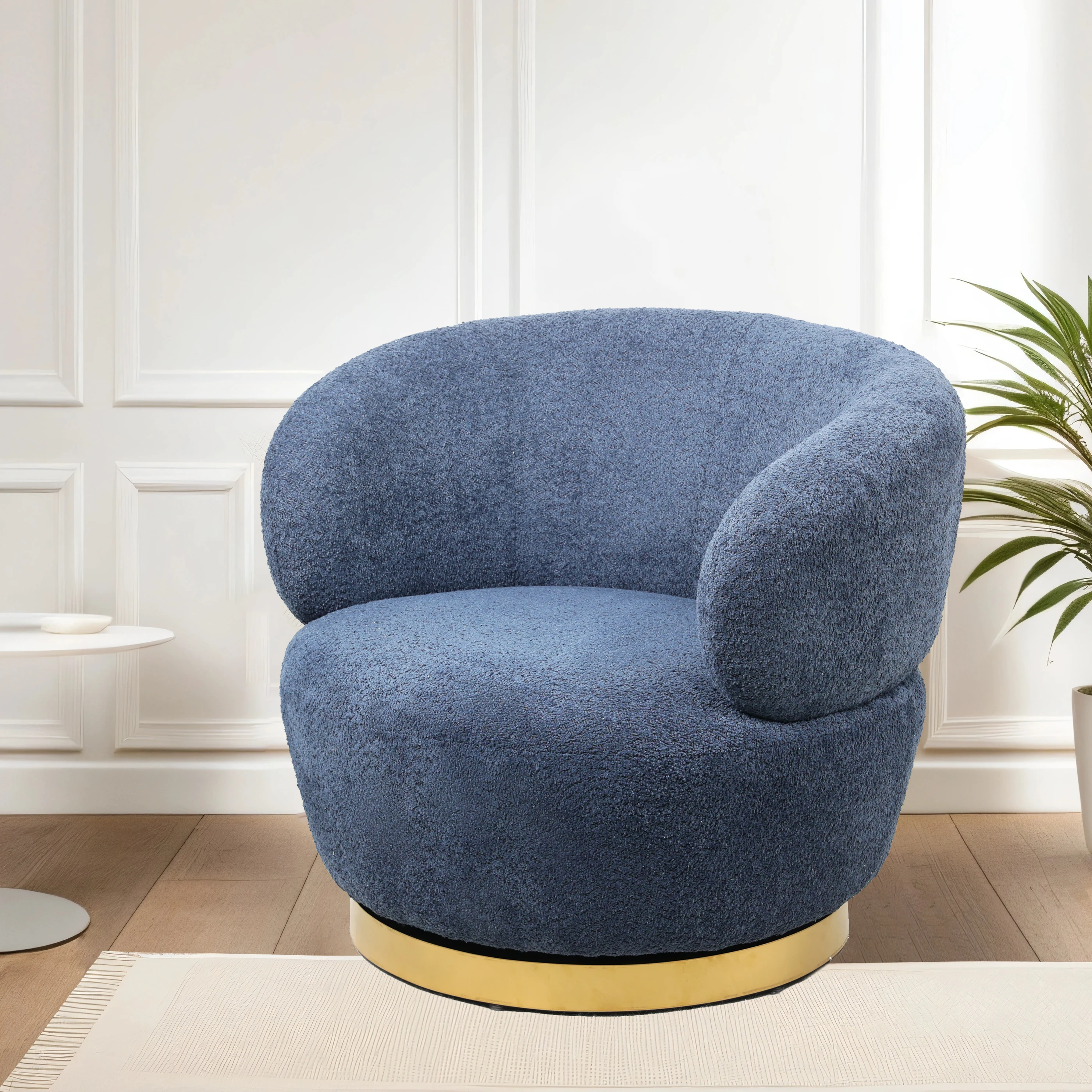 Factory Wholesale Modern Soft Living Room 360 Degree Gold Metal Base One Seater Armchair Leisure Lounge Fabric Swivel Chair