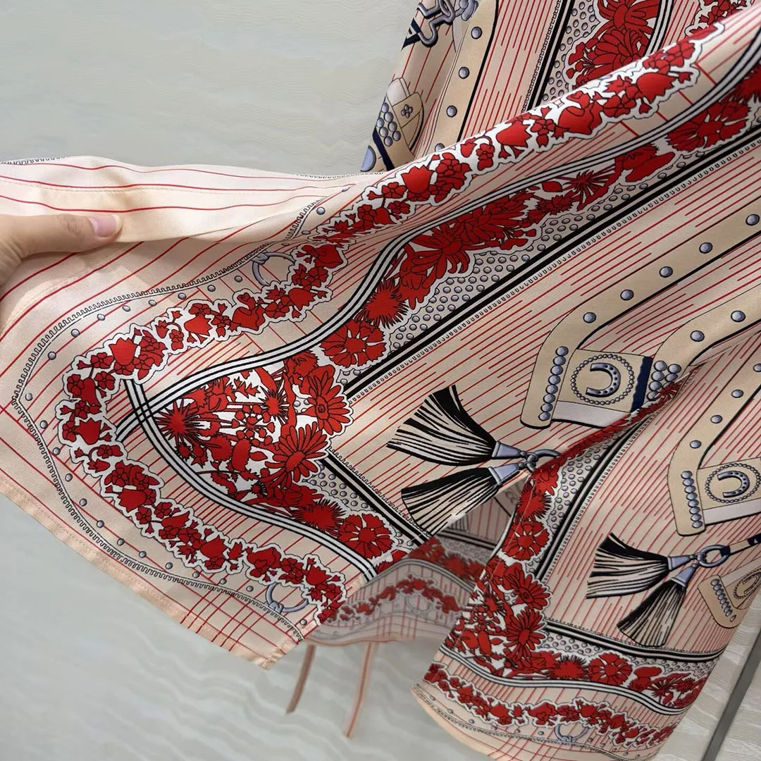 Nouvelle mode printemps 2026, chemise longue ample en soie twill 100%, imprimé floral ethnique vintage, col à revers, manches longues, chemisiers décontractés pour femmes