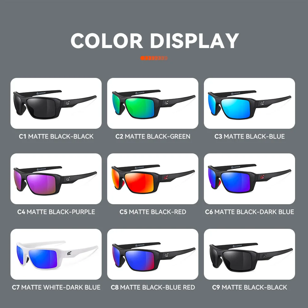 KAENON Classic Square Sports Polarized Sunglasses Men Colorful Sun Glasses Category 3 Fishing Driving Glasses Rubber Nose Pads