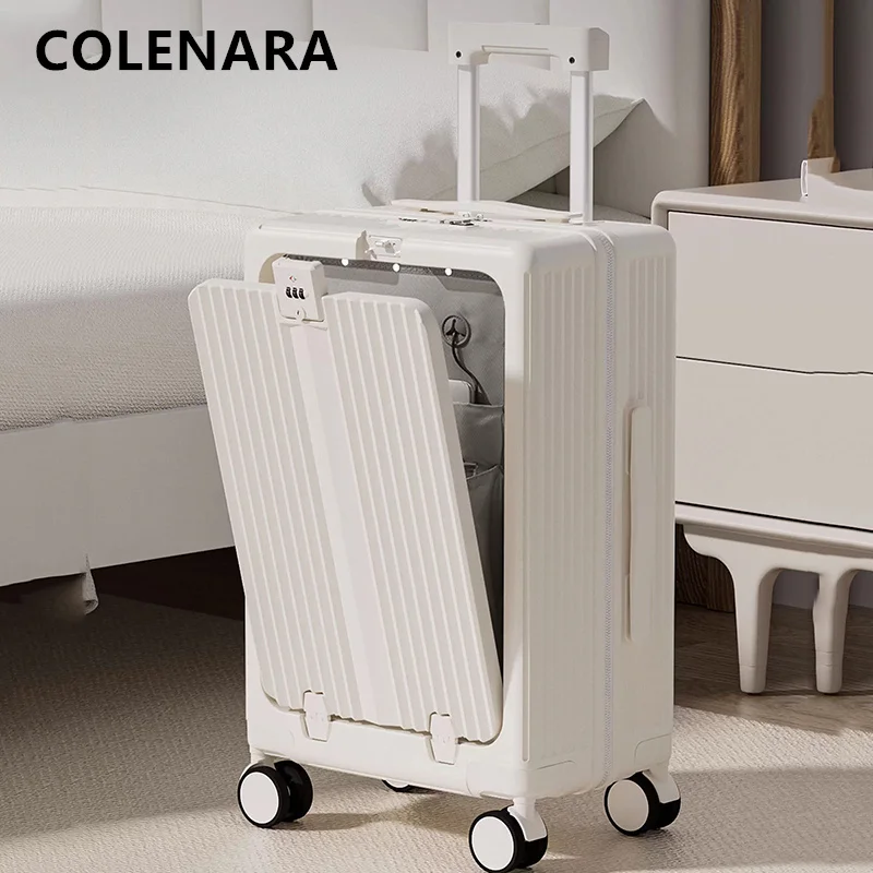 COLENARA USB 充電スーツケースフロントオープニング搭乗ボックスアルミフレームトロリーケース 20 "24 インチ PC 多機能荷物