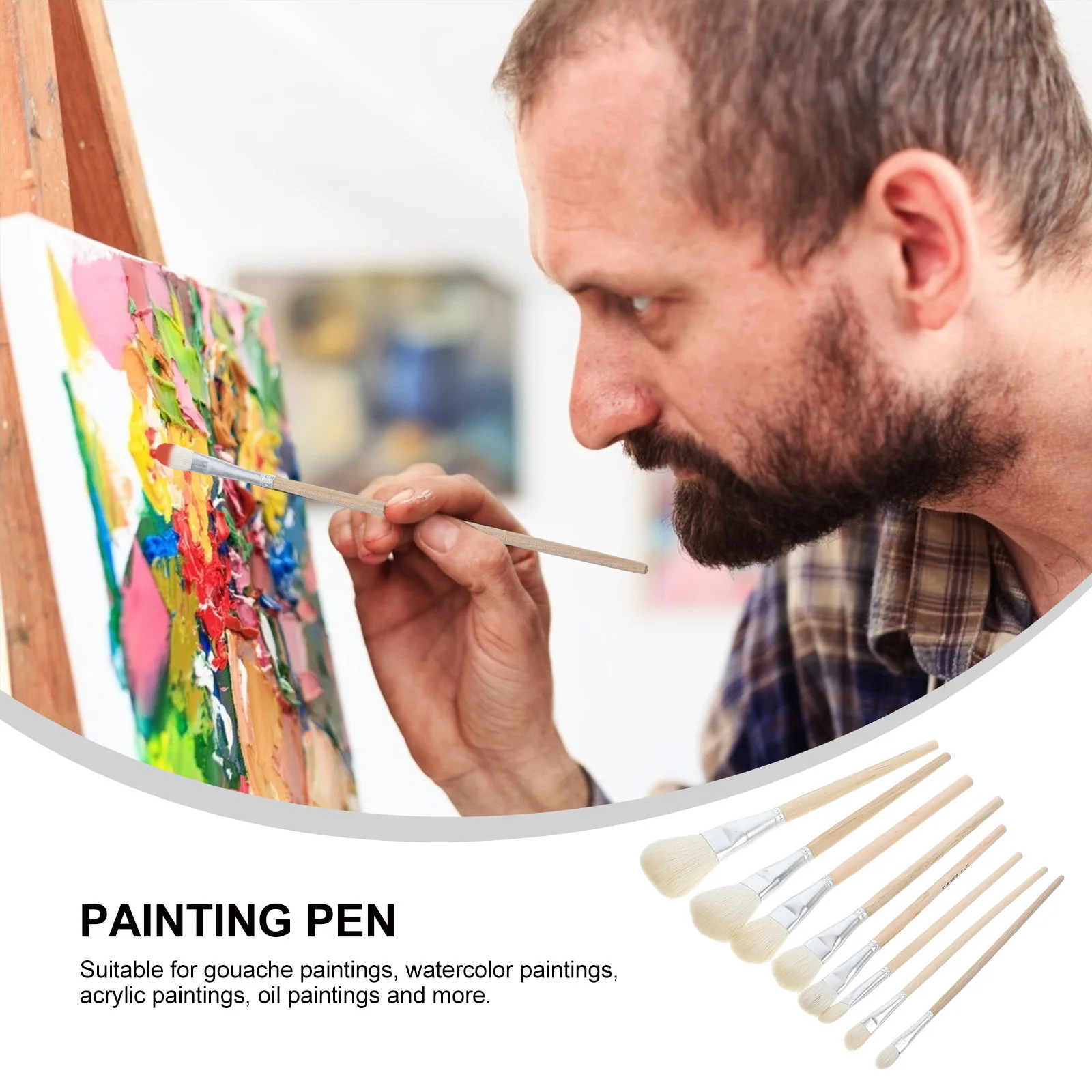 

8pcs Wooden Wool Paint Brush For Pottery Ceramic Art Watercolor Oil Lining Reusable Delineating Tool Household Multi-Function