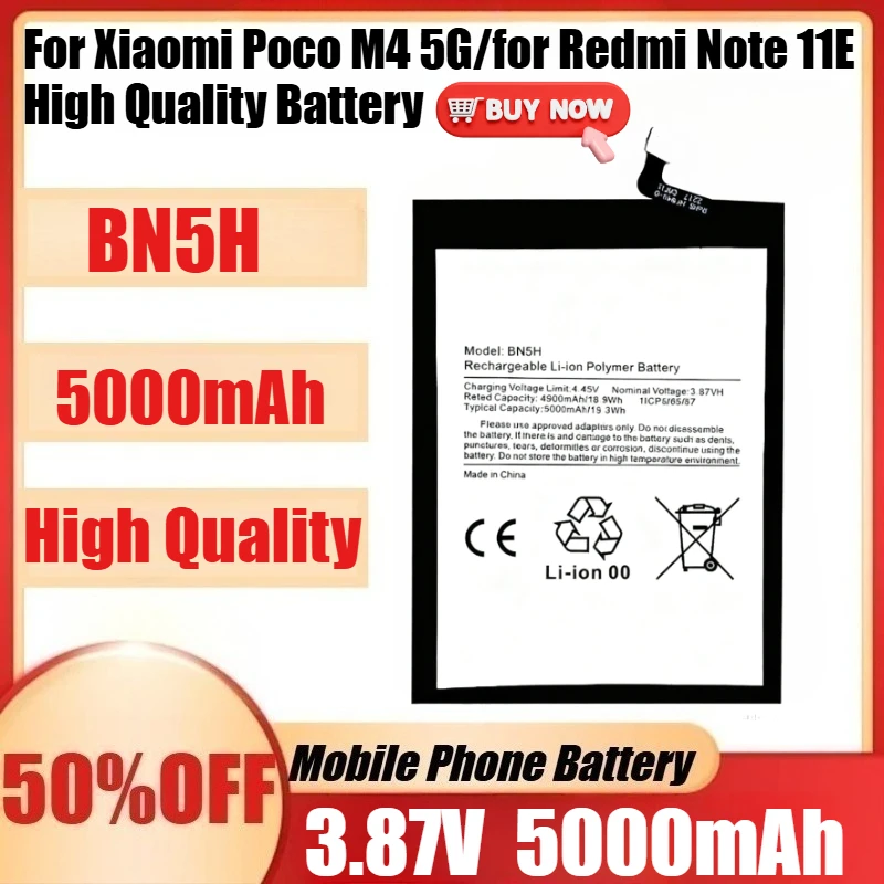 

New BN5H 3.87V 5000mAh High Quality Battery for Xiaomi Poco M4 5G/for Redmi Note 11E High Quality Battery