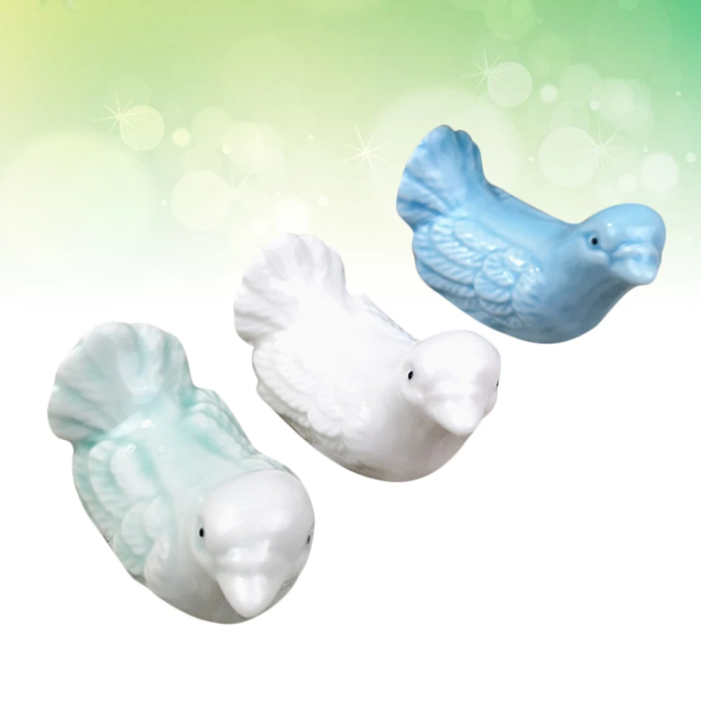 

3Pcs Cartoon Bird Ceramic Chopsticks Rest Holder Rack for Tableware Spoon Fork Home Restaurant Hotel Blue Cyan White