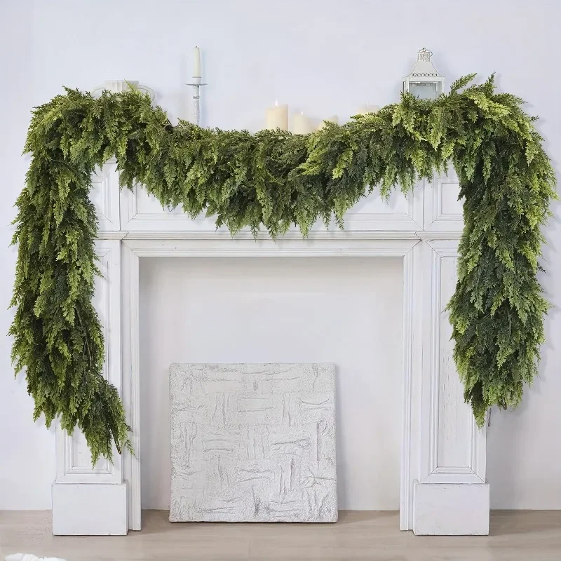 

Artifical Dense Christmas Vines Wreath Fake Norfolk Cedar Wreath Christmas Rattan Garland Fireplaces Table Porch Xmas Decoration