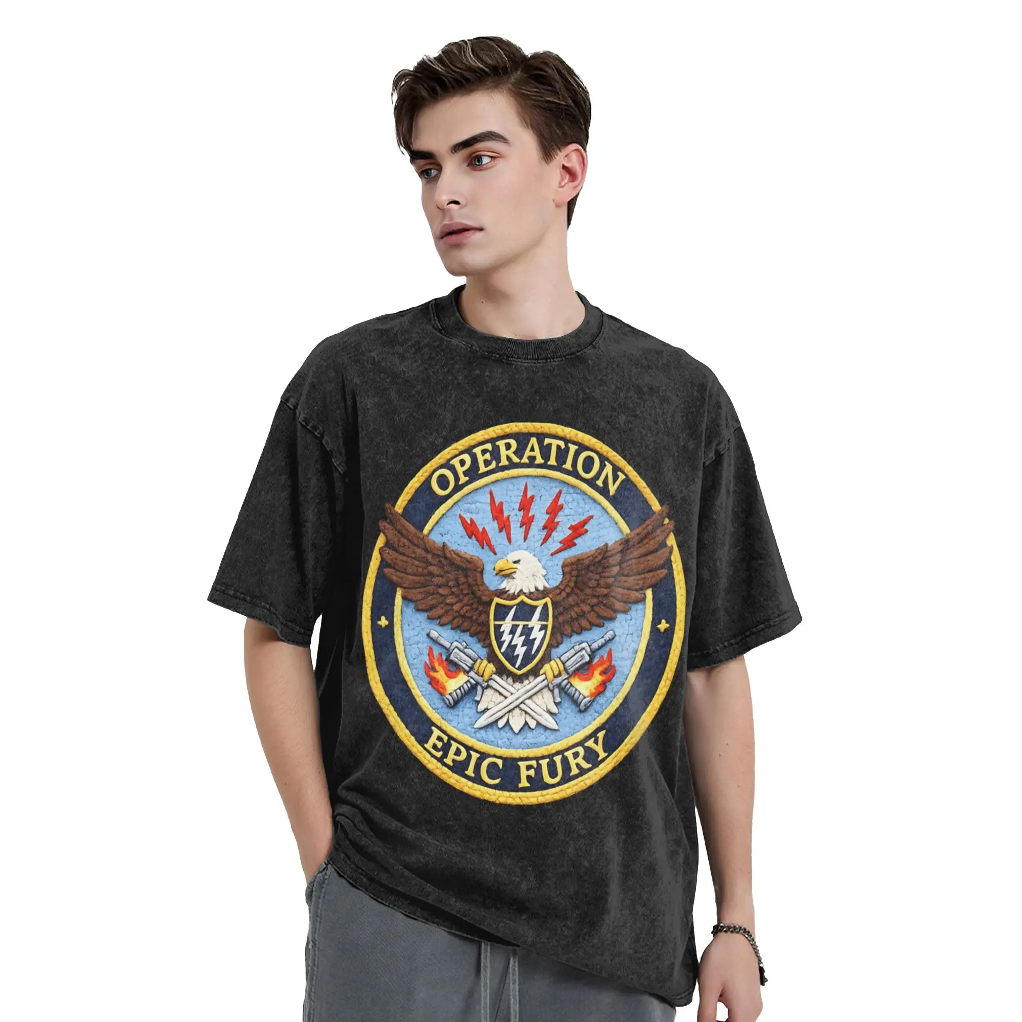 Operation Epic Fury US Eagle Epic Fury Force Loose T-Shirts  Hippie Tshirt for Men Summer Y2K Retro Casual Tops