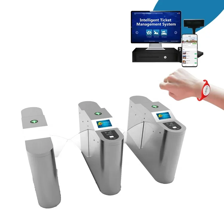 

Integrate other software entrance Access control tickets check by lcd speaker function qr code flap barrier in Ski Resort